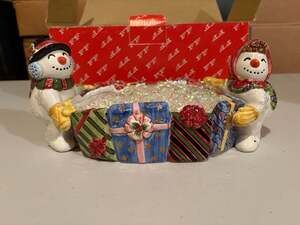 Fitz and Floyd 1995 Frosty Folks Christmas Snowman Couple Tidbit Trinket Dish